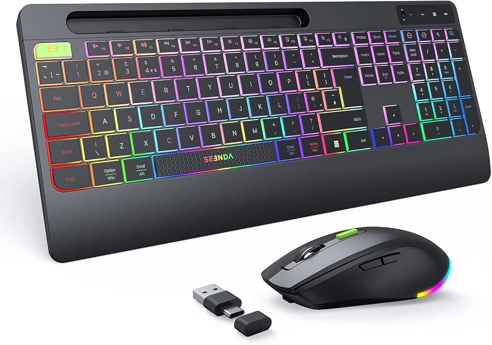 Seenda JPX006 Wireless Keyboard and Mouse Combo RGB Backlit UK Layout