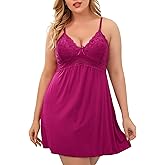 Ababoon Plus Size Lingerie for Women Lace Modal Chemises Nightgown V-Neck Full Slip Babydoll Sleepwear Size 16-24 Plus
