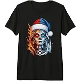 Christmas Sugar Skull Art Woman Santa Hat Fantasy Style Premium Tri-Blend T-Shirt