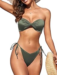 ZAFUL Women's Strapless Bikini Set Knot Front Twist