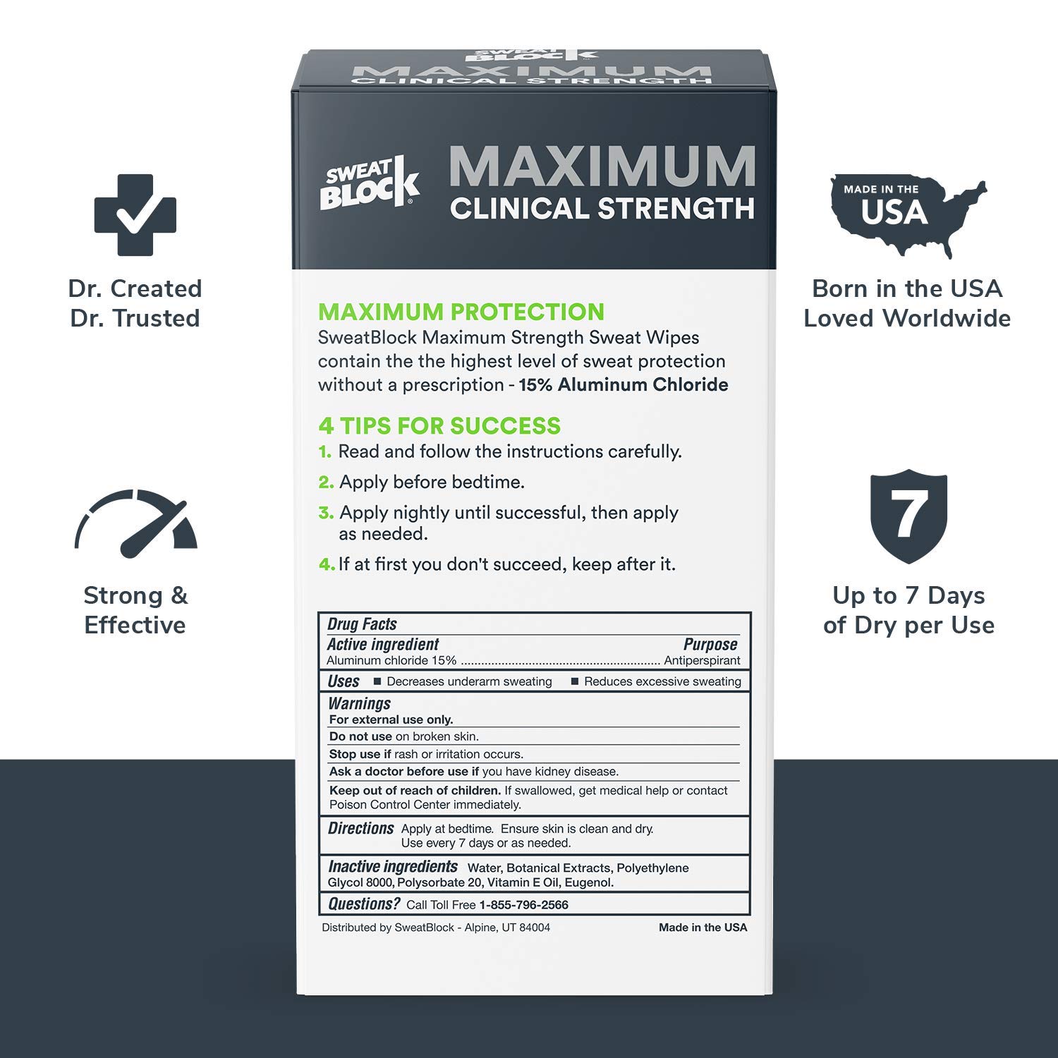 SweatBlock Maximum Strength Antiperspirant Sweat Wipes - For Excessive Sweat Protection - Extra Large - Up to 7 day protection per use - 10 Count - Unisex: Beauty
