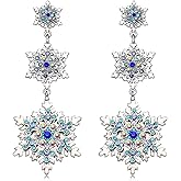 Crystal Snowflake Dangle Earrings for Women Sliver Blue Shiny Rhinestone Triple Winter Party Flower Snowflakes Drop Earrings Studs Xmas Wedding Birthday Holiday Party Jewelry Gifts
