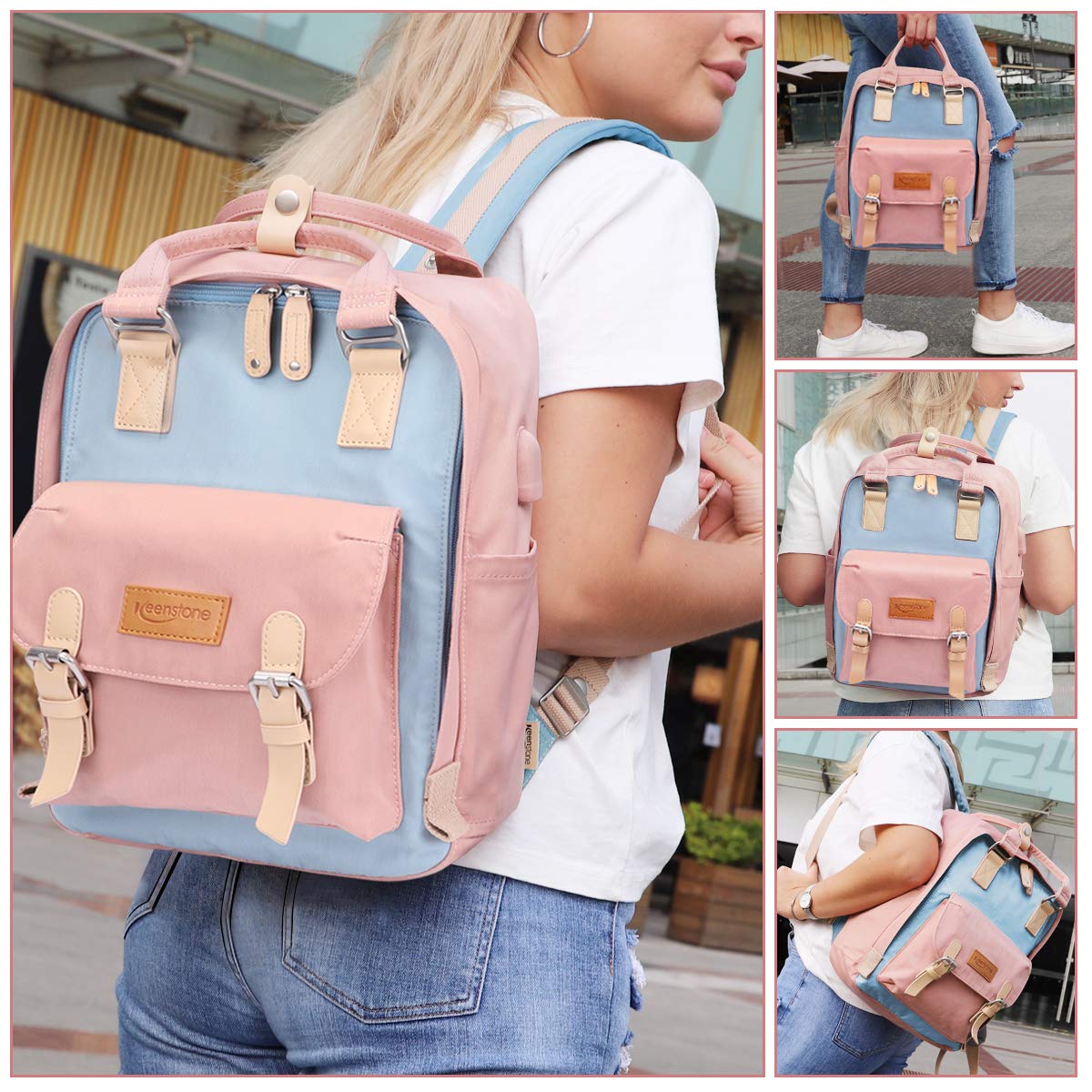 Keenstone Rucksack Satchel Backpack with laptop compartment for Women,Travel Laptop Computer Backpacks with USB Charging Port, Water Resistant College School Bookbag Fits 14 Inch Notebook(Blue)