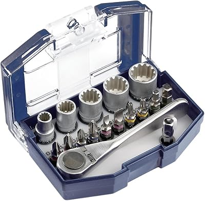 Einhell 49118900 - Bit-box con llaves de vaso y carraca, clip cinturón, 17 piezas