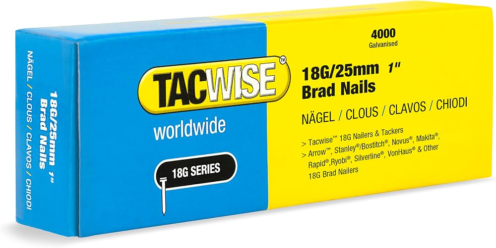 Tacwise 18G/25mm Galvanised Brad Nails Pack of 4,000 Type 18G 25mm