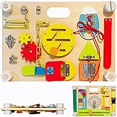 Smartwo Double-Sided Montessori Busy Board for Toddlers 3-5, Train Babies Fine Motor Skills, Toddler Boy Toy of Sensory Activity Board, Wooden BusyBoard for 3+ Year Old Kids Birthday Gift