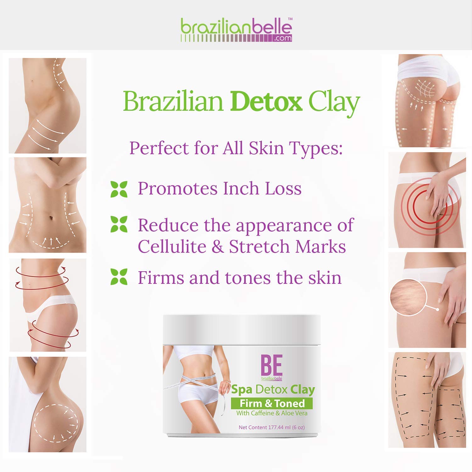 Brazilian Spa Detox Body Clay for Inch Loss Body Wraps, Detox and Cleanse -Rejuvenate and Improves Skin Texture- All Natural Ingredients - 6 oz : Beauty