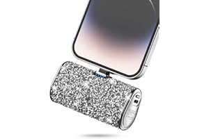 ABNOYS Bling Small Portable Charger, Power Bank, 6800mAh Ultra Compact Cute Shining Battery Pack 5V3.1A Fast Charger Built-in iOS Connector and Flashlight for iPhone 14 Series to iPhone 5 Series(Silver)