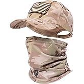 Camo Hat Baseball Cap Camo Face Mask Neck Gaiter with American Flag Patch for Men/Women Outdoors Tactical Military