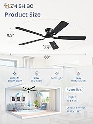ZMISHIBO 60 Inch Ceiling Fan with Light, App&Remote