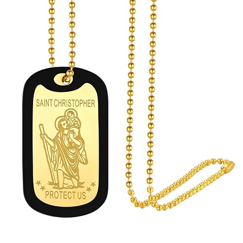 Amazon Chainspro ドッグタグ ネックレス メンズ ゴールド セントクリストファー Saint Christopher 刻印 名入れ 認識票 アクセサリー ネックレス 通販