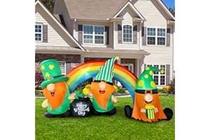 BLOWOUT FUN 8ft St Patricks Day Inflatables 3 Gnomes with Rainbow Decoration, LED Blow Up Lighted for Indoor Outdoor Holiday Art Decor Clearance
