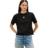 Tommy Jeans Womens Short Sleeve Cotton Graphic T-Shirt with Embroidered Flag Logo