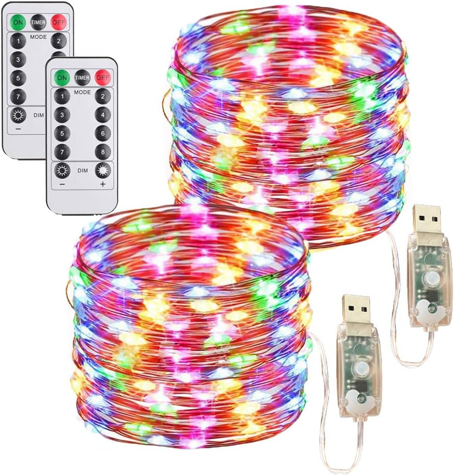 LED String Lights/2 Pack USB Plug in Fairy Lights, 33ft/100LED 8 Modes