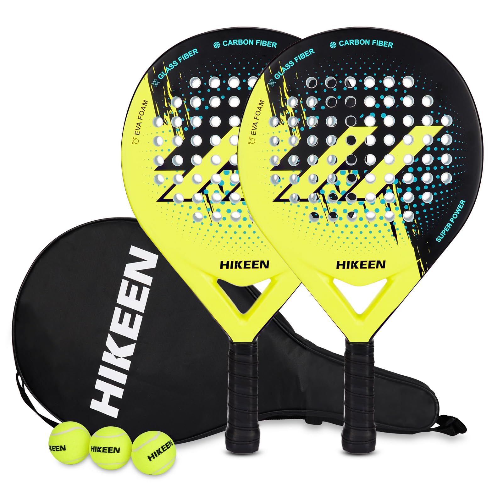 BOOSTEADY 1 Pair Padel Racket with 3 Tennis Balls Adult Padel Racquet Made of Carbon Fibre Optic for Teenagers Beginners Advanced