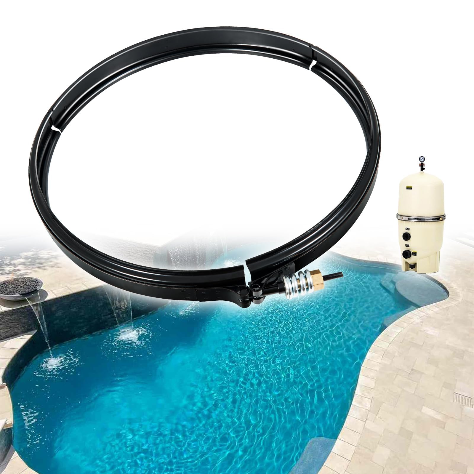 Photo 1 of AUTOBABA 190003 Tension Control Clamp Kit Pool and Spa Filter FNS Plus Clean & Clear Plus & Quad DE Filters Steel Pool Filter 23-1/4" Length Black
