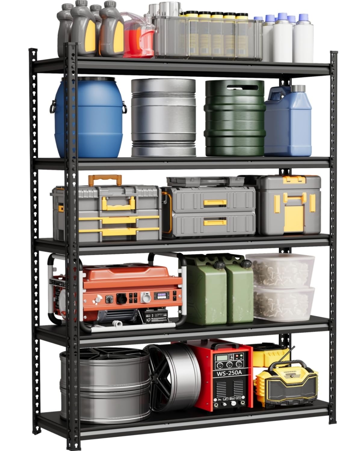 Photo 1 of 5-Tier Storage Shelves, 72"H x 48"W x 16"D, 3850 LBS Steel Garage Shelving Unit, Adjustable Industrial Rack, Matte Black Metal Standing Utility Shelf for Warehouse, Pantry, Basement, Kitchen, Workshop