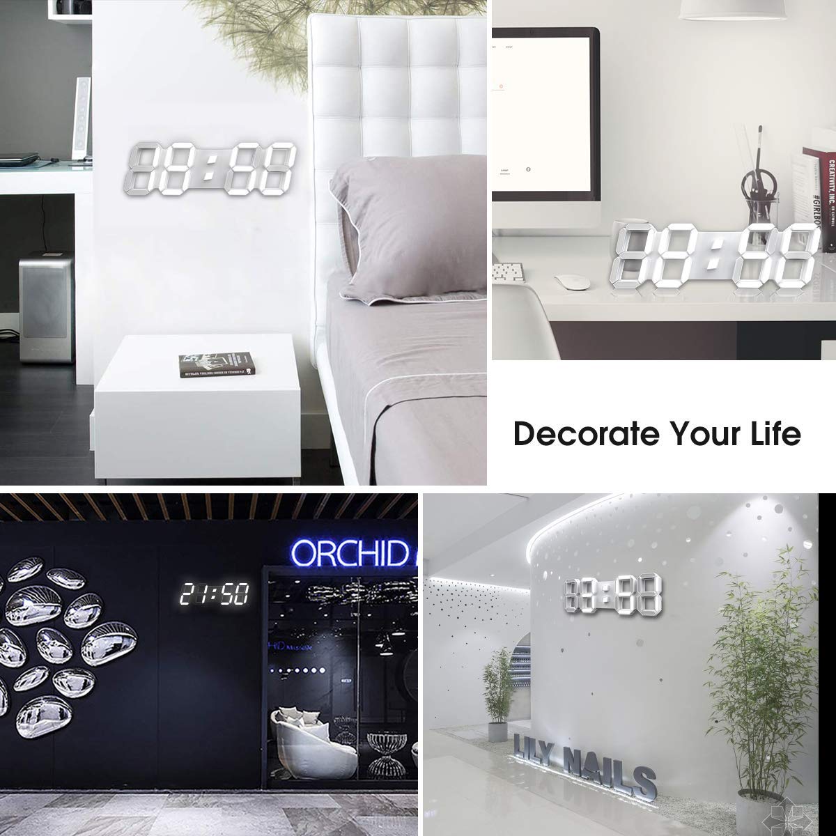 3D LED Digital Wall Clock 15 Inch with Remote Control Large Timer Nightlight Brightness Adjustable for Office Home Hotel Big Room
