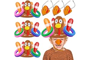 TURNMEON 3 Pack Thanksgiving Ring Toss Games Toys for Kids Thanksgiving Inflatable Turkey Hat Toss Games Thanksgiving Family School Party Favors Supplies Indoor Outdoor Party Game(3 Turkey Hats, 12 Rings)