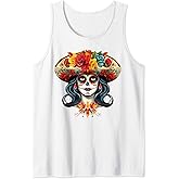 De Los Muertos La Catrina Sugar Skull Floral Skull Mexican Tank Top