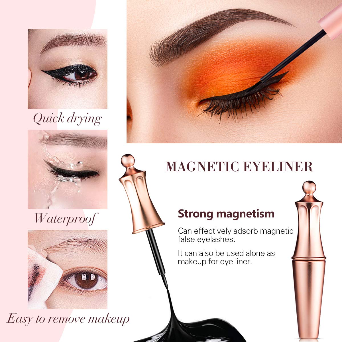 Magnetic Eyelashes Eyeliner Set, Waterproof Long Lasting Magnetic Eyeliner and Lashes Eyelashes Kit, Magnet 3D Eyelashes & 2 PCS Liquid Eyeliner with Eyelash Tweezers,Reusable Silk False Lashes set
