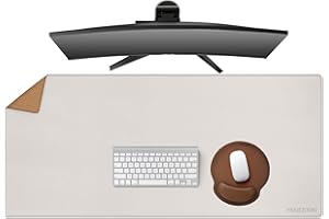MAIDERN 43.3”x 19.6” Leather Desk Mat, Large Desk Pad, Cork & Leather Large Mouse pad for Desk, Waterproof Computer Desk Mat for Gaming Home Office (Cream)