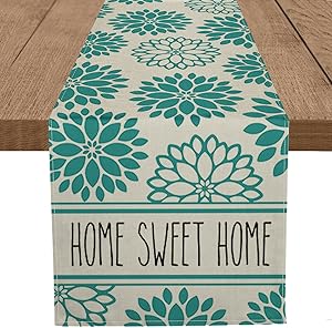 Artoid Mode Bohemian Dahlia Floral Table Runner Aqua, Moroccan Fringe Farmhouse Decorative Holiday Kitchen Dining Table Runners for Home Party Decor 13 x 72 Inch