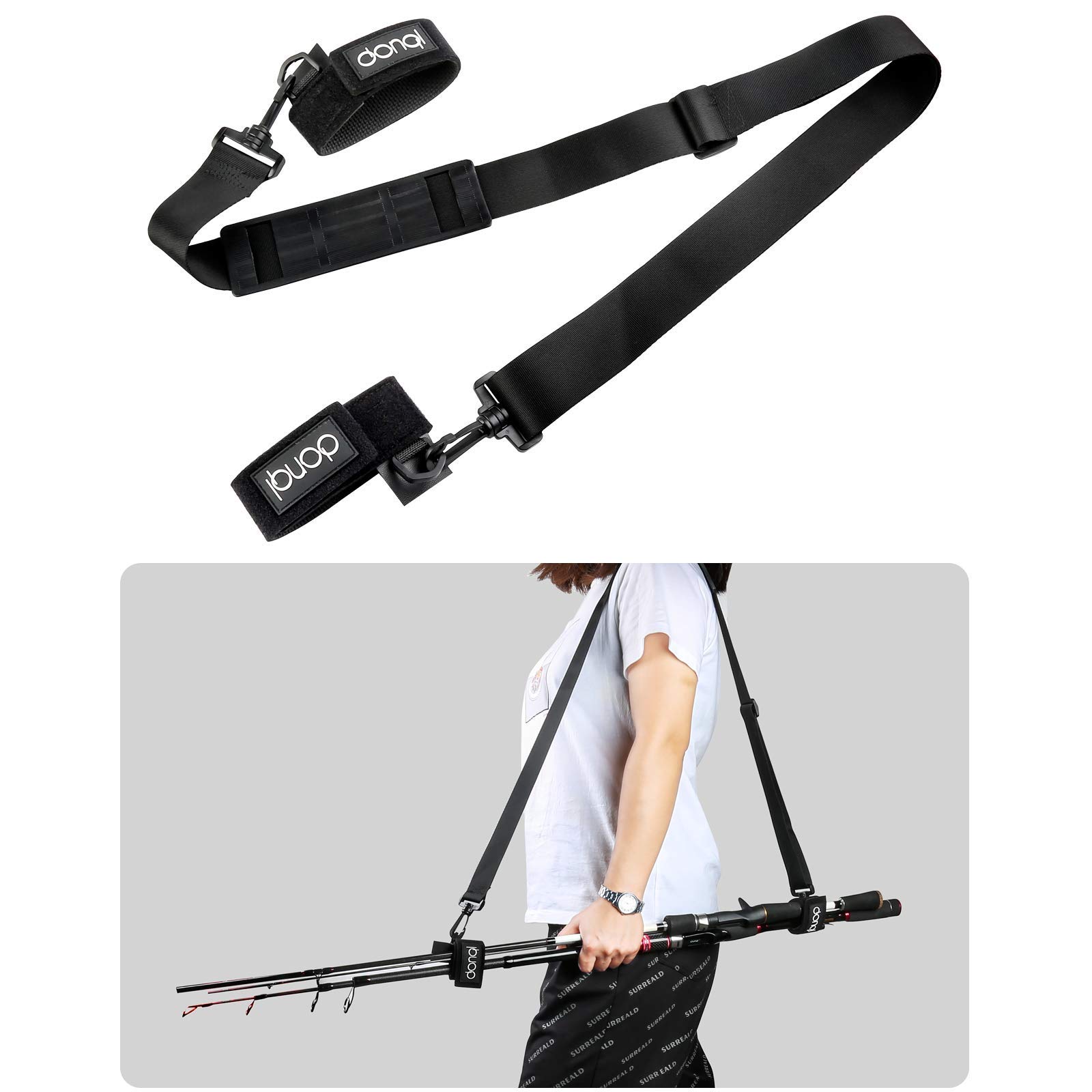 DONQL 1 piece Fishing Belt Fishing Rod Strap, Holder Tackle Straps, Fishing Strap for Rods Cases & Tubes, Rods Adjustable Length 77-137 cm Black