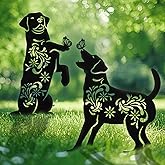 LawnIdyll Dog Metal Garden Decor for Outside, 2 Pack 17" Garden Stakes Decorative, Black Silhouette Yard Decor for Dog Lovers Outside, Outdoor, Patio, Lawn Ornaments