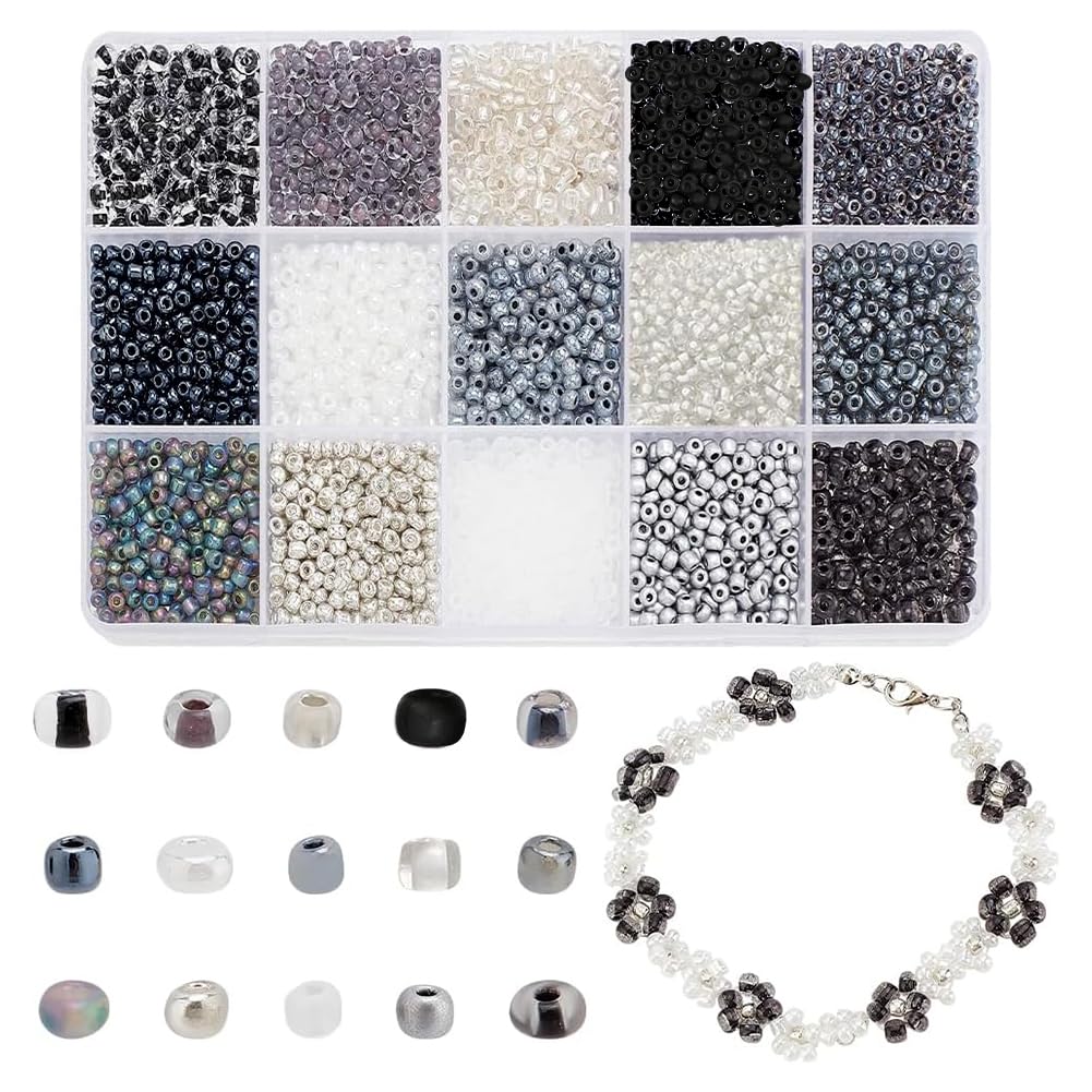 PH PandaHall 15 Black Series Glass Seed Beads 3mm 8/0 Small Craft Beads Kit for DIY Crafts Earring Bracelet Necklaces Jewellery Making, 4742pcs