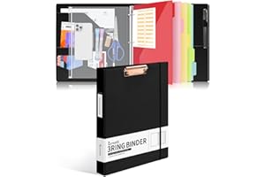 Eyrozill Professional Leather Binder Portfolio with Clipboard, Zipper Pouch, 5 Sheets Plastic Dividers，Leather 3 Ring Binder 8.5 x 11, 1-inch Round Rings, Professional Binder Organizer, Black