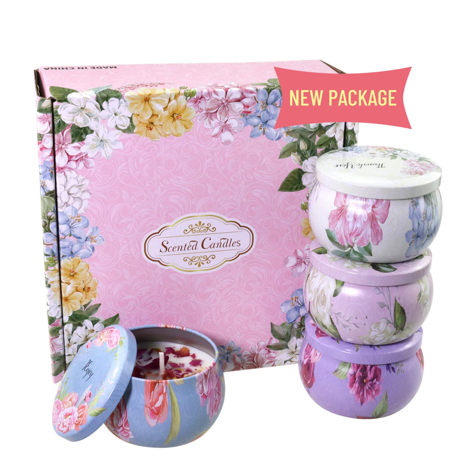 Orentas, Scented Candles Gift Set, Pure Natural Soybean for Aromatherapy Wax,Travel Tin Candles for Home Meditation, Mother's Day Gift or Birthday 4 Packs, 4.4oz (Jasmine/Rose/Peony/Camellia)