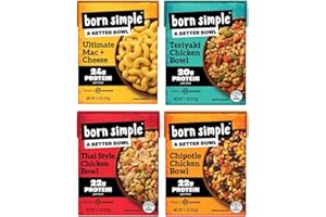 Born Simple Ready to Eat Meals, Variety Pack |Includes Chipotle, Teriyaki, Thai Chicken & Ultimate Mac and Cheese|IMPROVED RECIPE - High Protein, Prepared Meal, Microwavable Entree, 11 oz (Pack of 4)