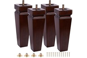 TEXPHW Square Wood Furniture Legs Set of 4 - Wooden Replacement Feet for Couch, Bed, Bench, Dresser, Rubber Wood Parts for Table, Sofa, Wooden Legs Chairs Complete with Installation Hardware (Brown, 8 inch)