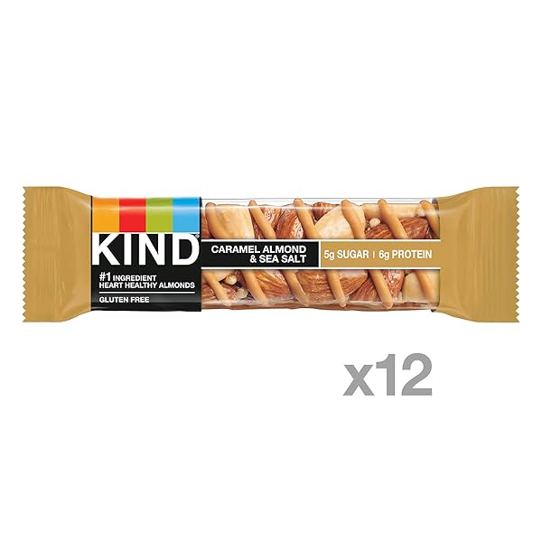 KIND HEALTHY SNACKS BARS, CARAMEL ALMOND & SEA SALT, GLUTEN FREE, LOW SUGAR, HIGH FIBER SNACKS, 6G PROTEIN, 12 COUNT