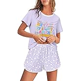 Ekouaer Women's Pajama Sets 2 Piece Lounge Sets Summer Pj Sets Cute Graphic Floral Tees and Shorts with Pockets