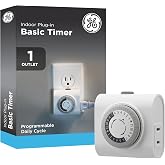 GE 24‑Hour Plug-in Mechanical Timer Outlet, 1 Polarized Outlet, 1 Pack | Plug-in Control for Indoor Lighting, Lamps, Christmas Trees, Manual Override Switch, 30-Minute Intervals