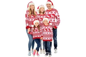 Xaatren Matching Family Christmas Sweaters Ugly Knit Pullover Cute Long Sleeve Crew Neck Xmas Holiday Jumper with Hat