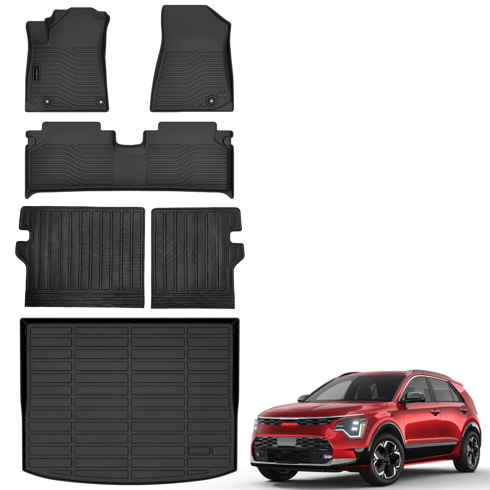 Auxko All Weather Floor Mats Cargo Mat with Backrest Mat Fit for Kia NIRO EV 2026 2025-2023 TPE Liners NIRO EV Accessories Odorless Anti-Slip Floor Mats Cargo Mat Back Seat Protector Black Image