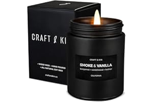Craft & Kin Premium Smoke & Vanilla Candle | Black Scented Candles for Men | Long Lasting with 45 Hour Burn Time, 7.6oz | Soy Candle | Aromatherapy at Home | Gifts for Men