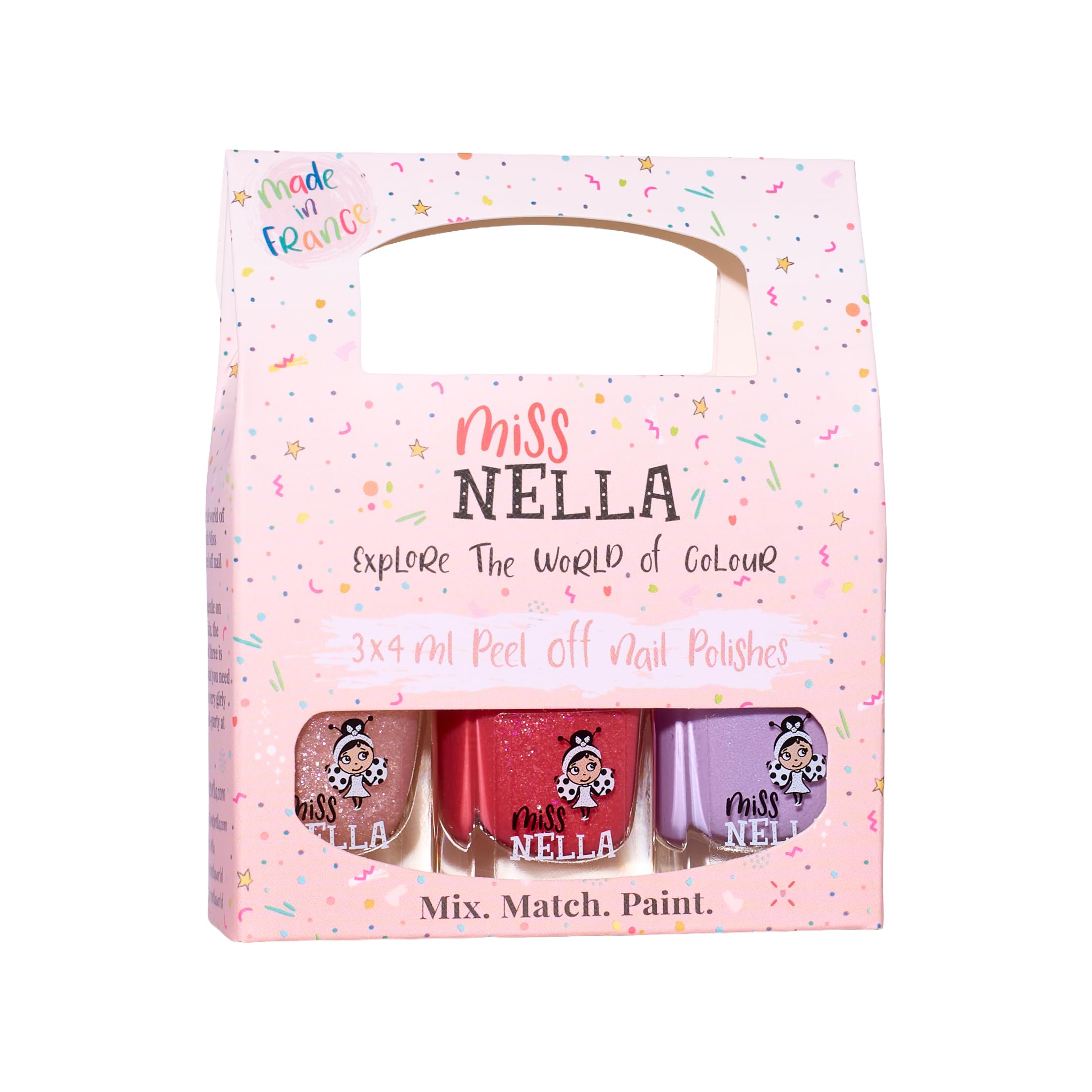 Miss Nella Good Vibes- Special Glitter Kids Nail Polish 3 Pack: Sugar Hugs (pink), Abracadabra (pink) & Butterfly Wings (lilac), Peel-off Water Based Formula — image 1