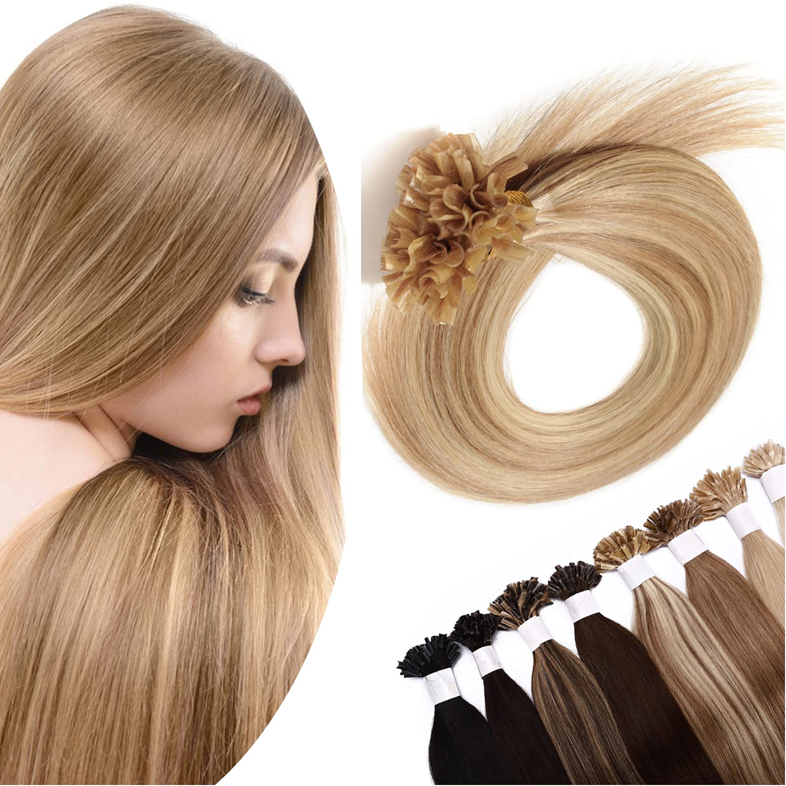14 inch SEGO Pre Bonded Human Hair Extensions [0.5g*100 Strands] #12/613 Golden Brown&Bleach Blonde Keratin Nail U Tip 100% Remy Real Invisible Straight (50g)