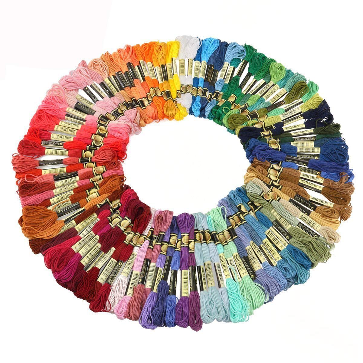 Jzhen Set of 100pcs Multicolor Polyester Cotton Yarn for Embroidery, Cross Stitch, Sewing & Jewelry Making