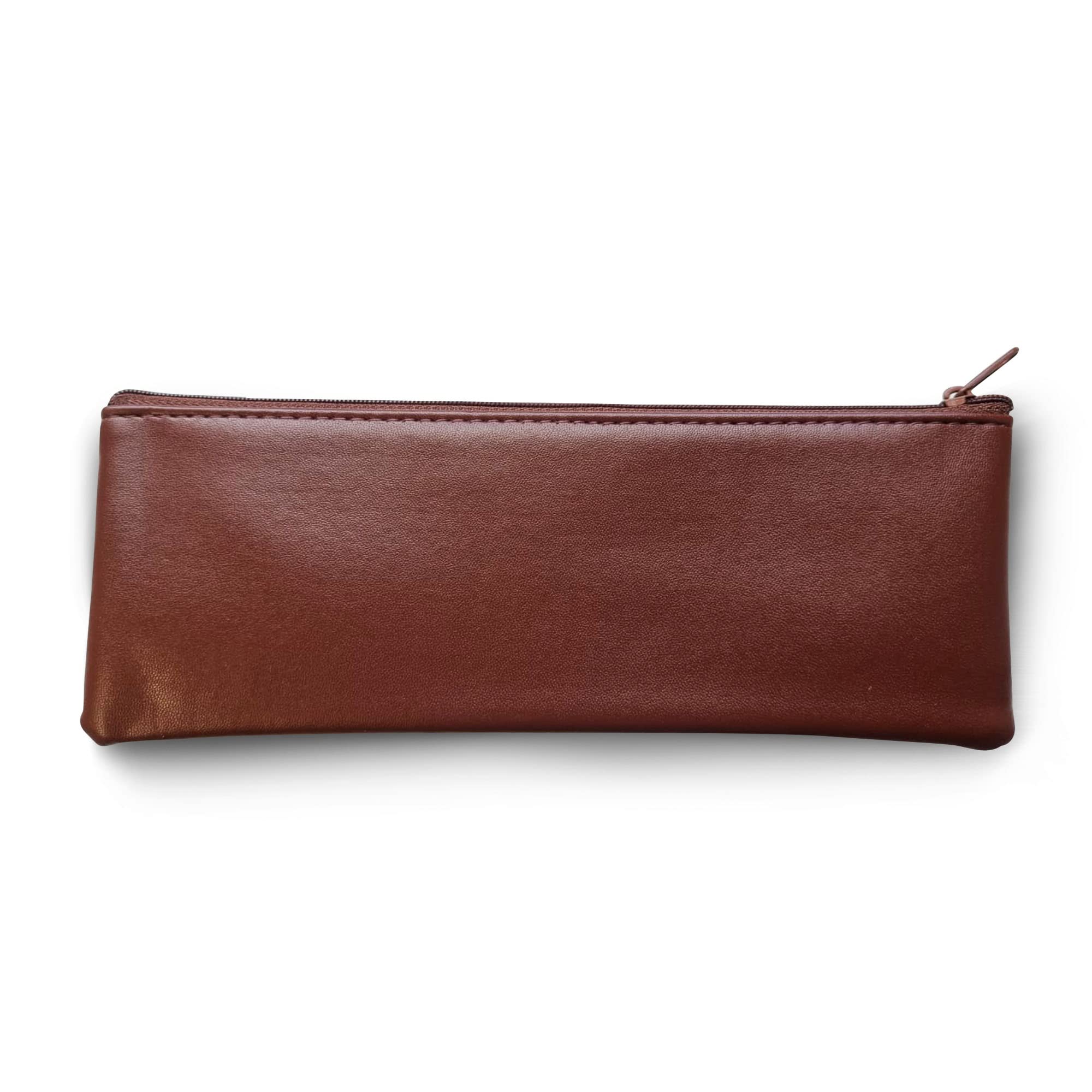 Enjoy Dokha Grande Faux Leather Pencil Case & Pouch | Multi-Use Zip Storage Case for Stationery, Toiletries, Medication, Smoking Pipes & Accessories, and More (Brown)