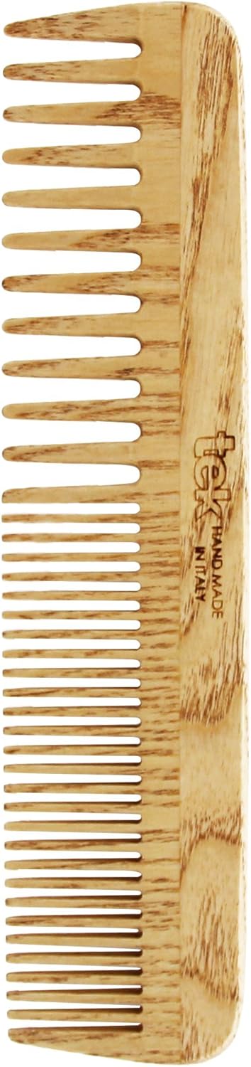 TEK - Large Comb with Sparse and Dense Teeth in Ash Wood Handmade in Italy, for Wavy and/or Fine Hair - 20 x 4.5 cm