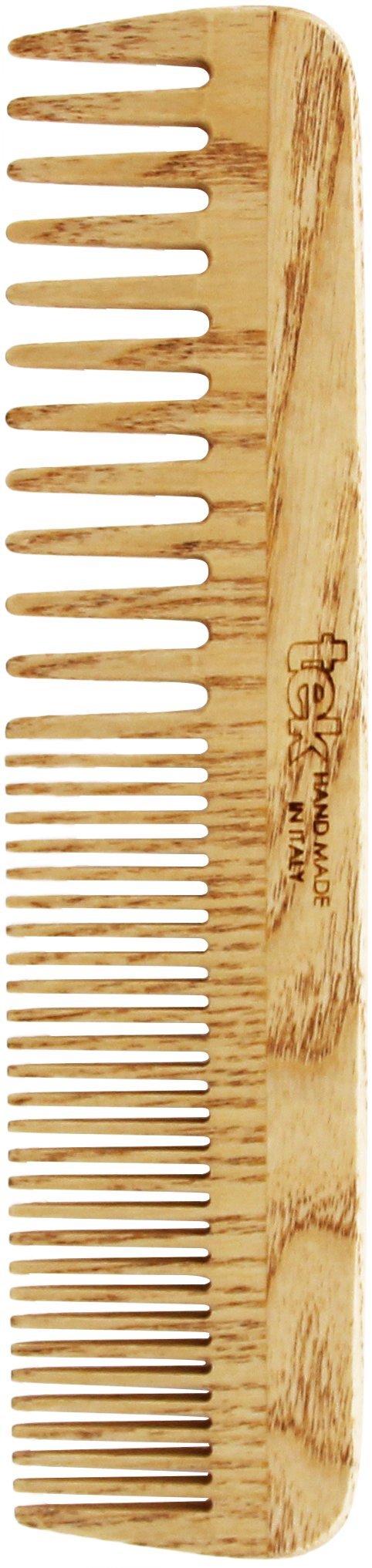 TEK - Large Comb with Sparse and Dense Teeth in Ash Wood Handmade in Italy, for Wavy and/or Fine Hair - 20 x 4.5 cm