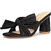 Viciously Vixen Women's Bow Kitten Heels Block Low Heeled Sandals Square Open Toe Wedding Shoes,Dark Black, 11