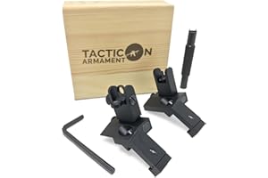 Tacticon Armament Flip Up Iron Sights | Rapid Transition Backup Front and Rear Iron Sight | Fits Picatinny Rail and Weaver Rail | Adjustment Tool Included