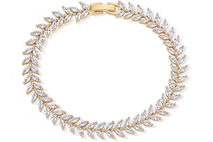 PAVOI 14K Gold Plated Marquise Cut Tennis Bracelet for Women - Cubic Zirconia Gold Tennis Bracelets for Women - Delicate Marquise CZ Bridal Jewelry for Wedding