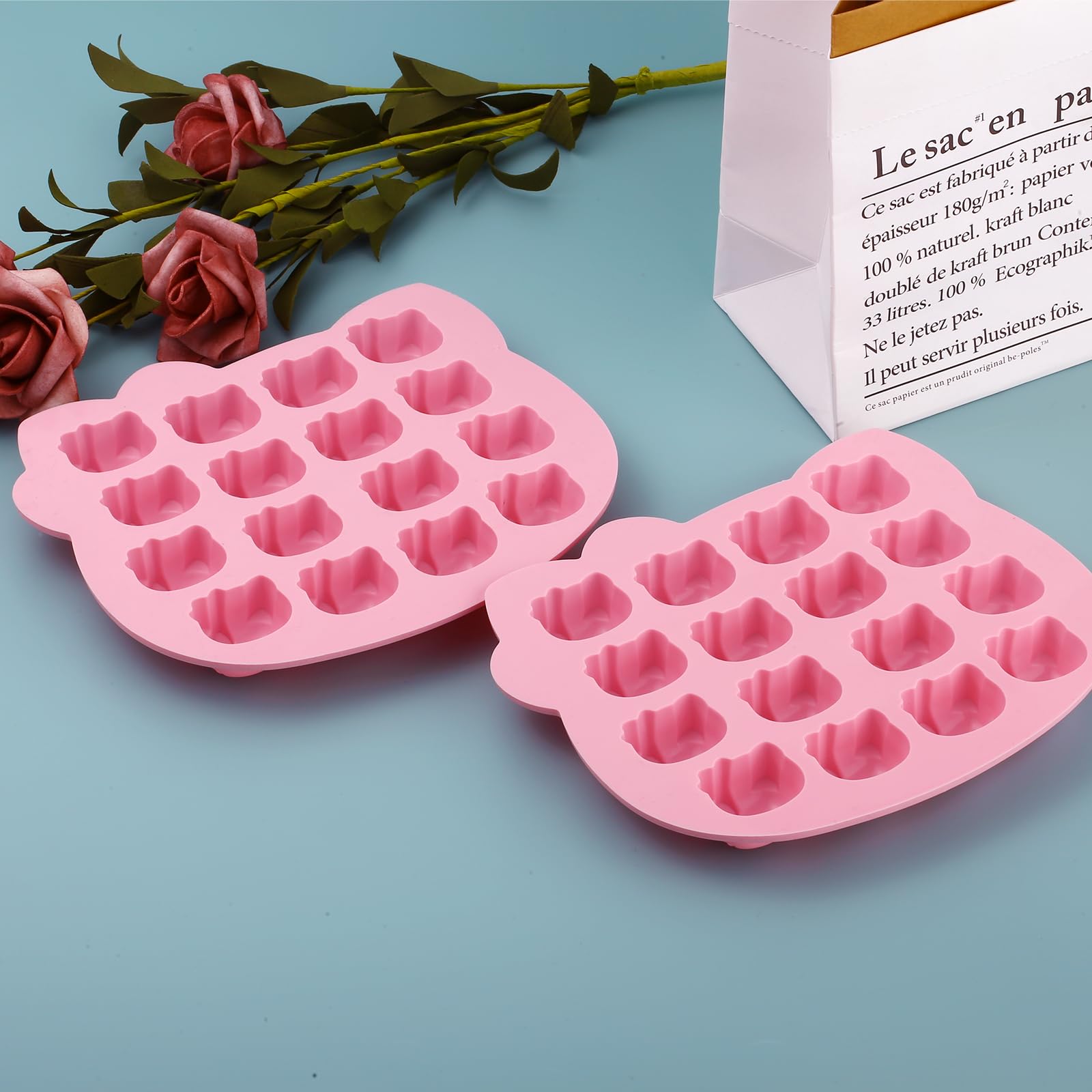 Cute Kitten Chocolate Silicone Mold, Silicone Candy Molds 16 Cavity, Cat Ice Cube Tray for Baking, Cupcake Topper, Pudding, Butter, Gelatin, Jelly, Bath Bomb, Candle, Plaster, Resin, Clay